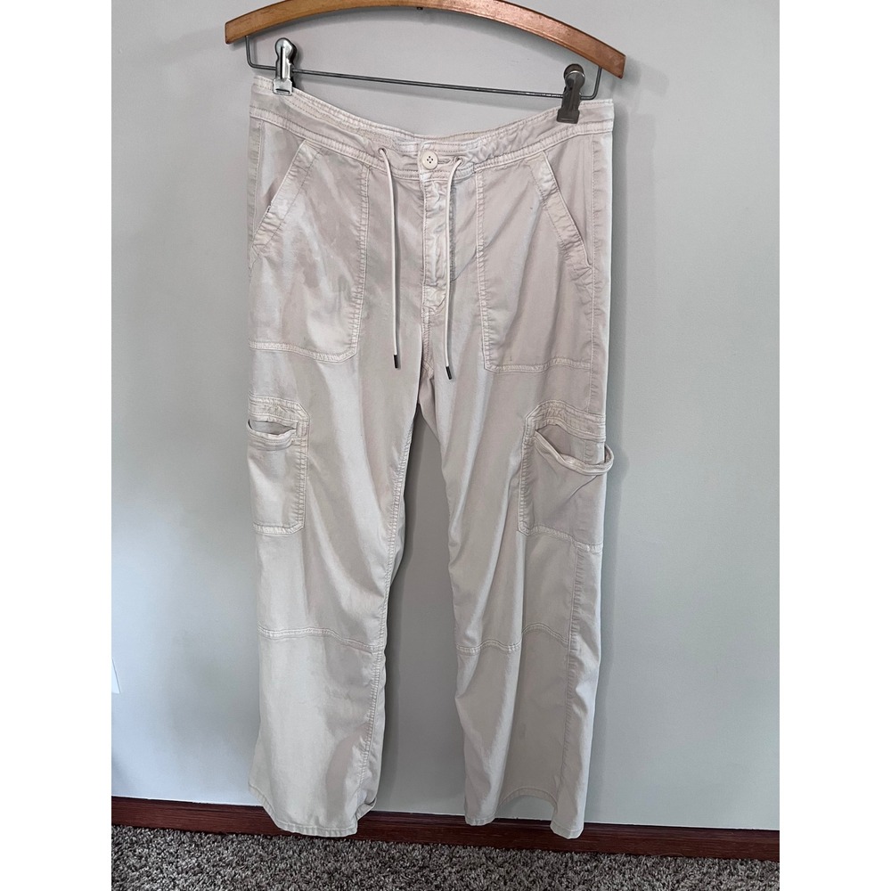 American Eagle Women Cream Beige Stretch Cargo Pants‎ Wide Leg Size 8 Regular